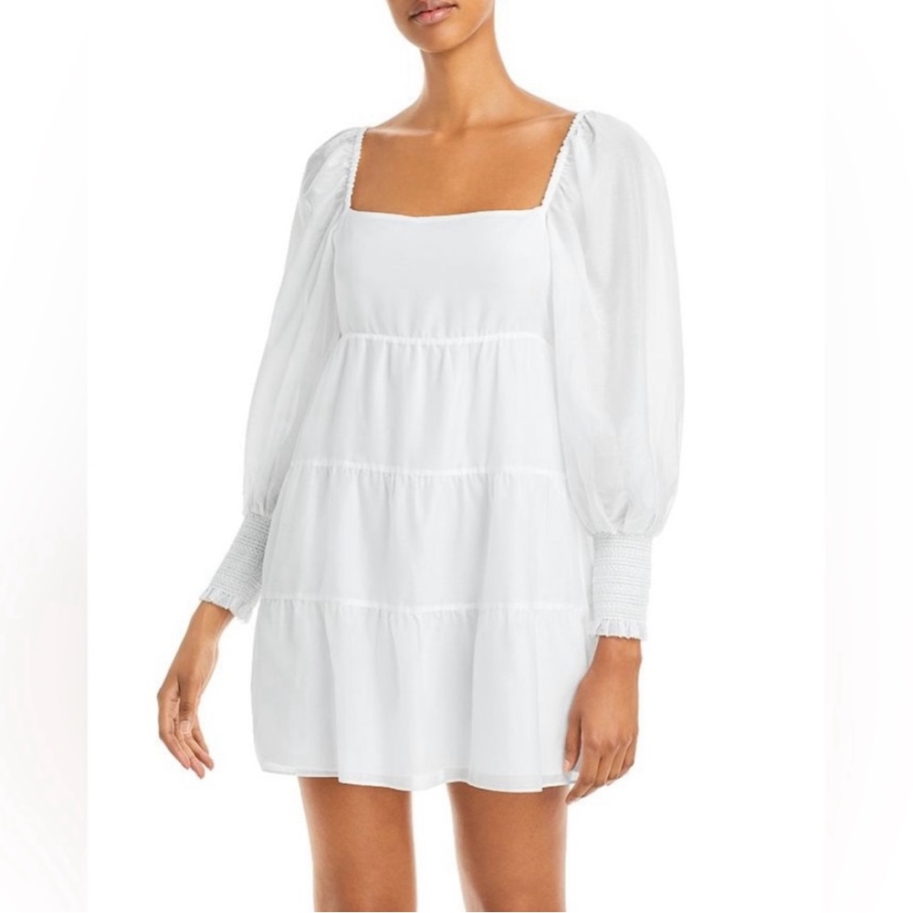NWT! Alice + Olivia Rowen Tiered Bow Back Long Sleeve Dress White